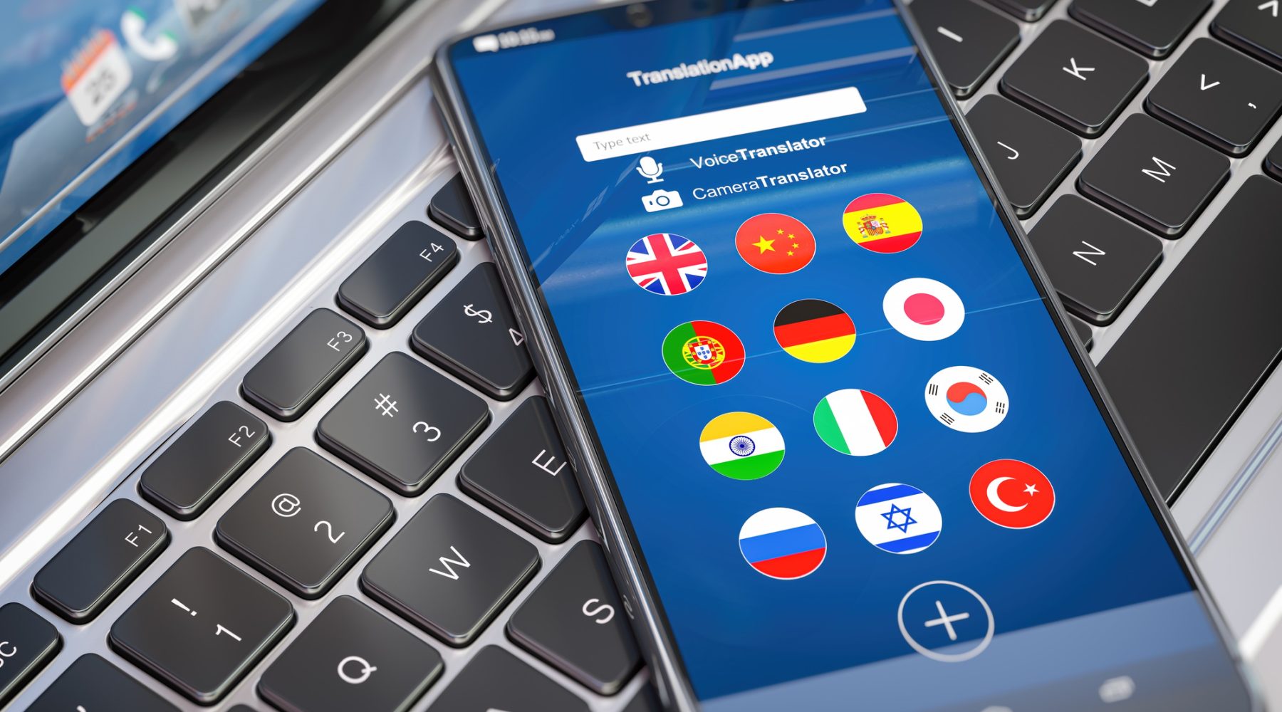 Foreign languages translation or learning languages online. Mobile phone or smartphone